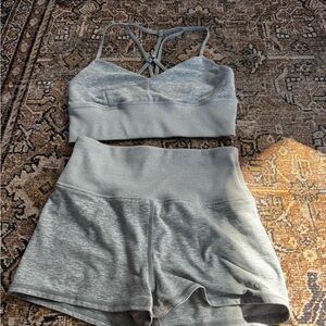 ALO Yoga Gray Sports Bra and Shorts Set